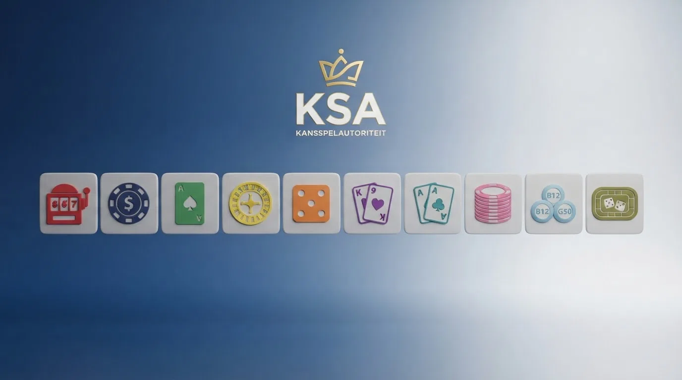 Een overzichtelijke rij van tien Nederlandse casino-logo's naast elkaar, met een KSA-keurmerk als verbindend element