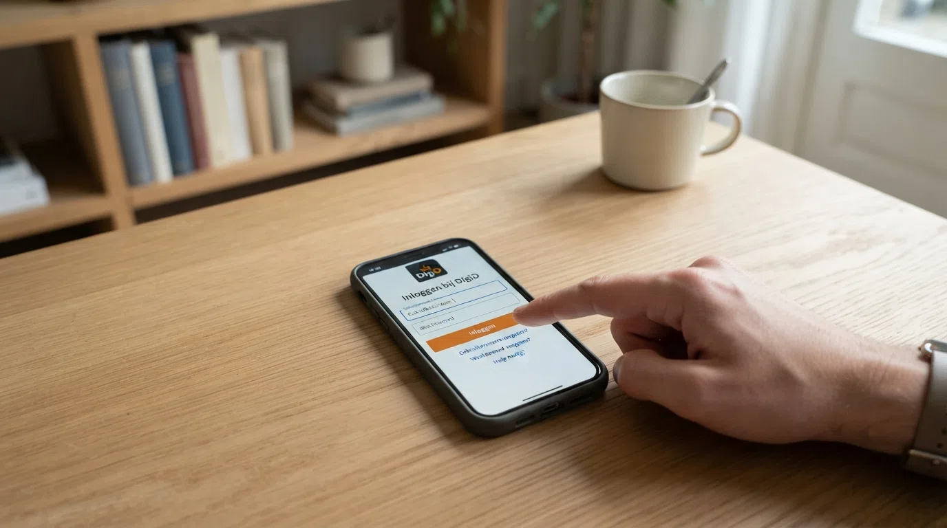 Een stapsgewijs stroomschema van het CRUKS-registratieproces: DigiD-inlog, persoonlijke pagina, duurkeuze en bevestiging, met een klok die de 8-dagen-bezinningsperiode markeert