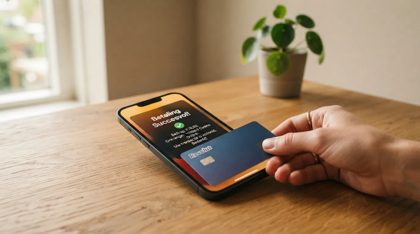Een smartphone met iDEAL-betaalinterface en een ontvangen storting