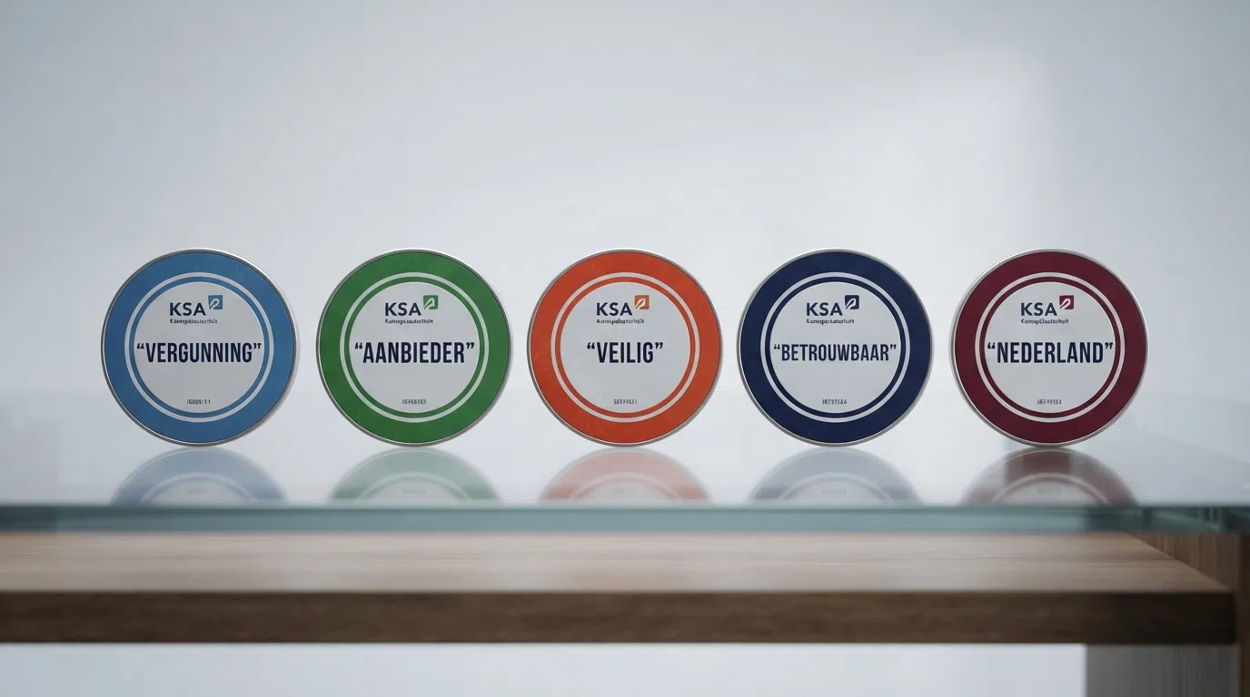 Een overzichtstabel van Nederlandse jackpot casino's met het KSA-logo en keurmerk naast elke aanbieder