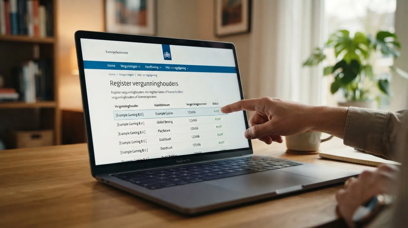 Detailweergave van het openbare KSA-vergunningenregister op kansspelautoriteit.nl met een vergunninghouder uitgelicht