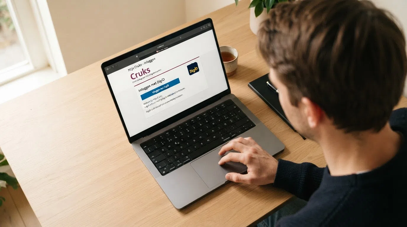 Schermafbeelding van de inlogpagina van Mijn Cruks met de DigiD-knop prominent in beeld