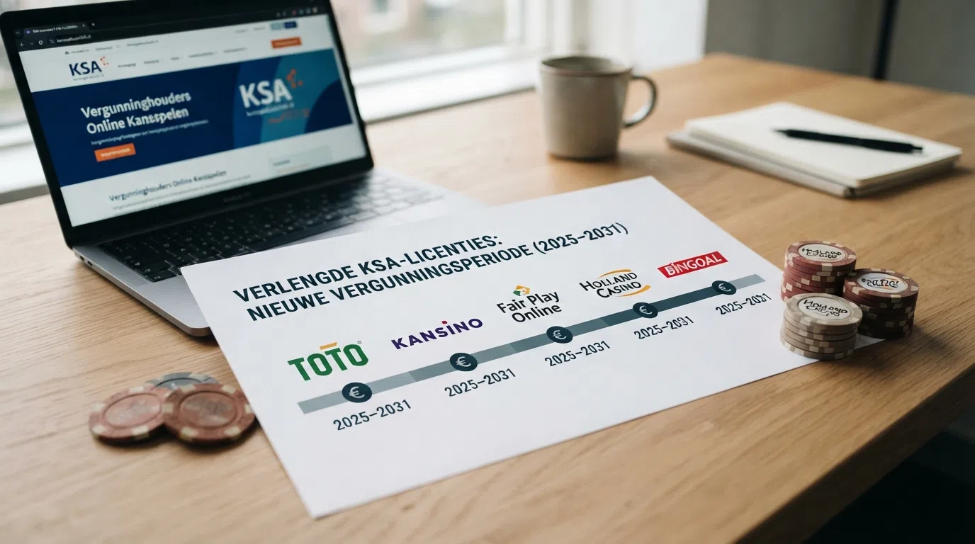 Een kalender of tijdlijn met de vijf verlengde KSA-licenties van 2026
